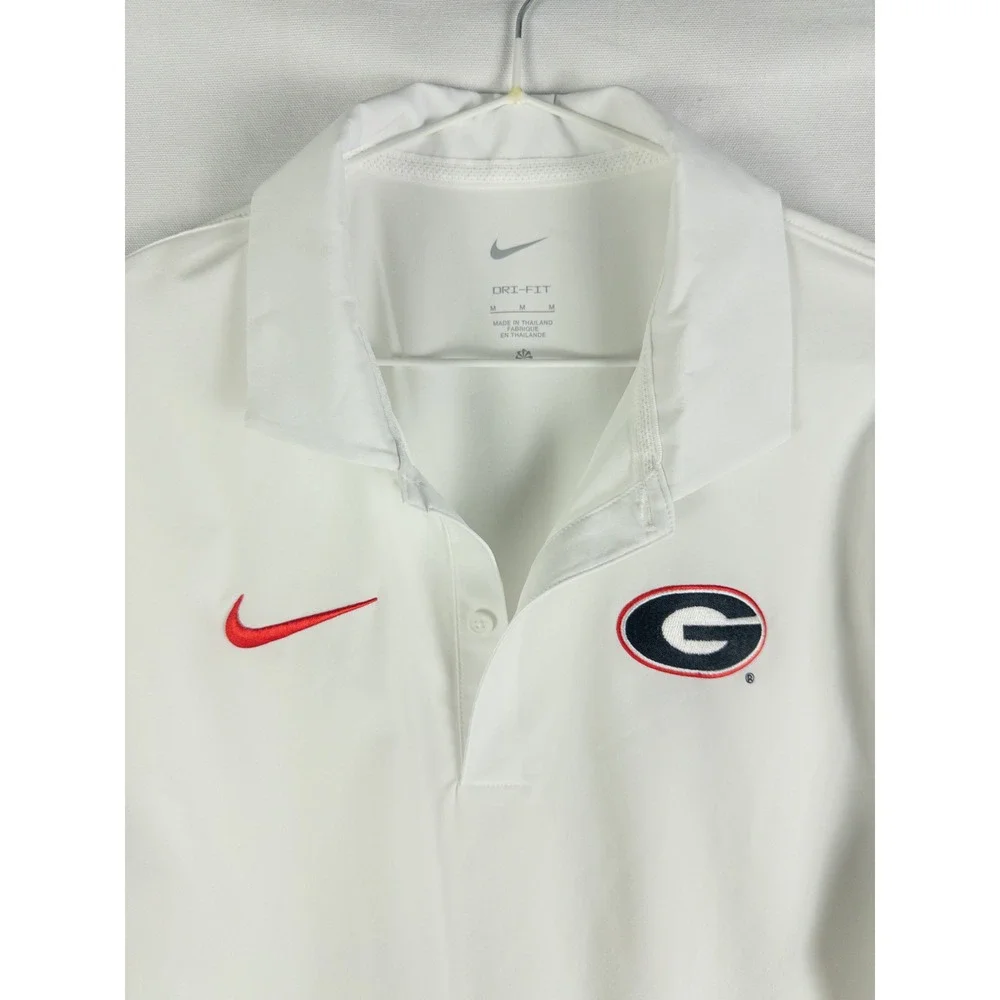 Nike Dri-Fit Georgia Bulldogs Embroidered Polo Shirt Mens M White Streetwear Fan